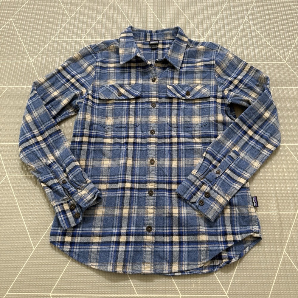 Patagonia Womens Blue Plaid Fjord Organic Cotton Midweight Flannel‎ Shirt Sz S - Picture 2 of 8